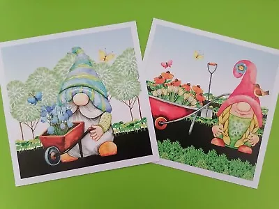 £1 • Buy 2 Gardener Spring Flower Gnome Birthday Card Toppers Wheelbarrow Plants Bulbs