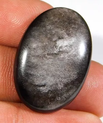 28.ct Natural Silver Sheen Fire Obsidian Oval Cabochon Jewelry Gemstone A2=238 • $10.66