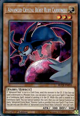 ADVANCED CRYSTAL BEAST RUBY CARBUNCLE BLCR-EN010 YuGiOh • £0.99