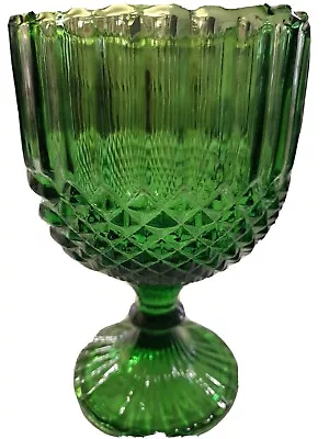 Lovely Emerald Green Glass Goblet Diamond Point Ribbed Large Goblet • $22