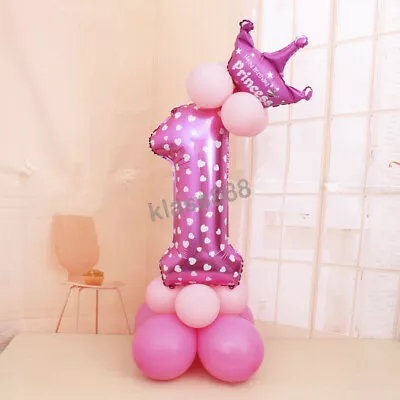 Baby 1st First One Year Old Foil Crown Latex Balloon Set For Birthday Party Deco • $14.68