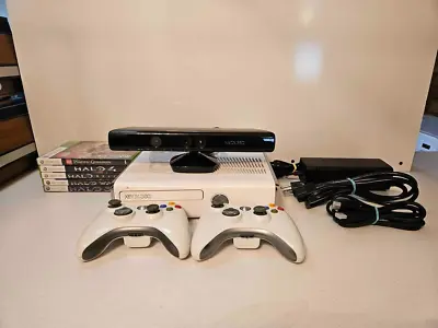 Xbox 360 Slim (1439) 4GB White Console Bundle W  OEM ControllerKinect + 5 Games • $115