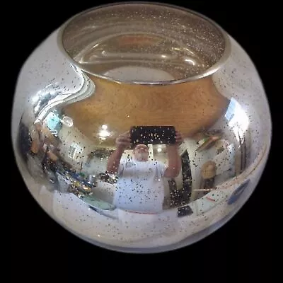 Hand-blown 8 X10  Round Candle Holder Vase Mercury Glass Appearance Mid-Century  • $15