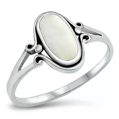 Oval Mother Of Pearl Beautiful Ring New .925 Sterling Silver Band Sizes 4-10 • $14.79