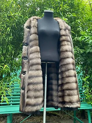 Black Leather Coat With Genuine Russian Tortora Sable Fur Habé Original L / XL • £5250