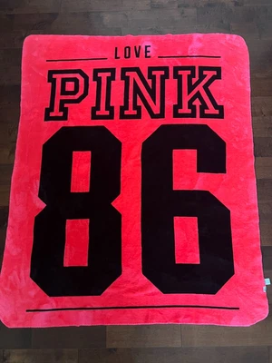 $100 • Buy PINK Victoria's Secret Love Rare 86 Logo Sherpa Blanket 60 X 72 Inch Polyester
