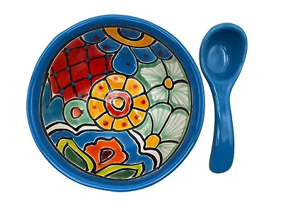 Talavera Salsa Bowl W/Spoon Molcajete Mexican Pottery Folk Art Multicolor • $47