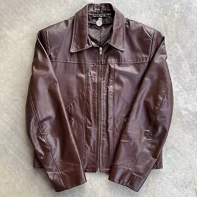 Vtg Jean Pierre Brown Leather CAFE RACER Jacket Bomber Biker Mens 38R Retro 70s • $69.99