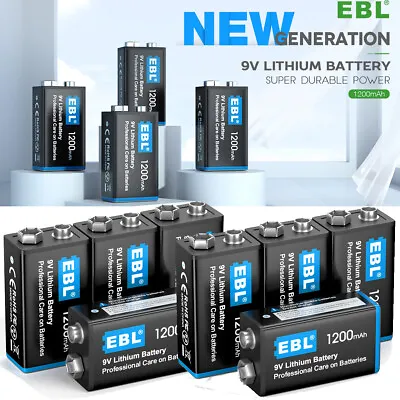 EBL 1200mAh 9V Lithium Batteries 9 Volt Longer Lasting Constant Volt Battery LOT • $5.59