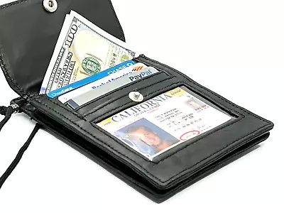 RFID Blocking Genuine Leather Passport Holder Credit Card Organizer With Lanyard • $14.78