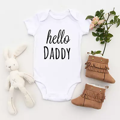 Hello Daddy Baby Announcement Baby Grow Baby Vest Baby Bodysuit New Dad Parent • £6.99