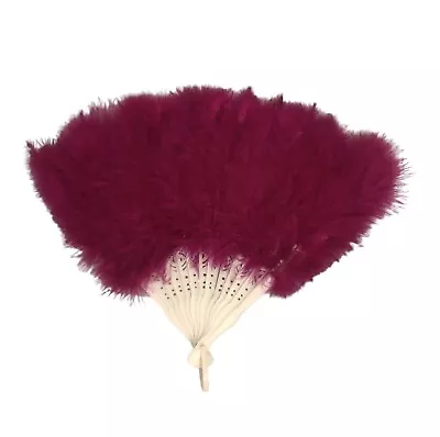 Burgundy Marabou Feather Fan 13  11  Open Close Burlesque Wedding Costume Dance • $9.97