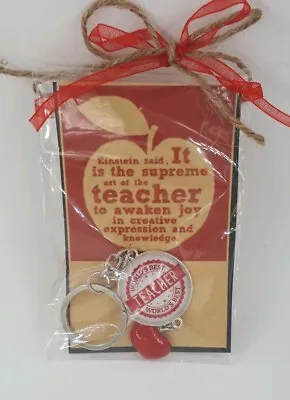 World's Best Teacher Key Ring Great Teacher Gift Rhinestone Apple Charm • $4.99