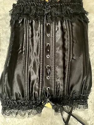 Black Satin Corset Size Large Halloween Underbust • £15.99