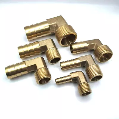 Brass Pipe Fitting BSP Male Elbow Barb Hose Tail Connector Fuel Water Gas Tubing • £3.22