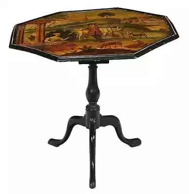 Antique Tea Table Tilt Top George III Sty  Paint Decorated Octagonal 1700s! • $2256