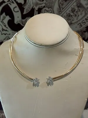 Salavetti New 18k Rose White Two Gold Flower Diamond Open End Collar Choker 20g • $4500