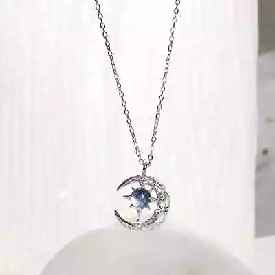 Shiny Moon Star Pendant Necklace Dainty Chain Women Gemstone Silvery Fashion New • $9.98