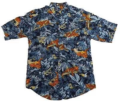 Vintage Thai Leopard Loud Floral Print Summer Shirt Short Sleeve Size Medium • £14.99