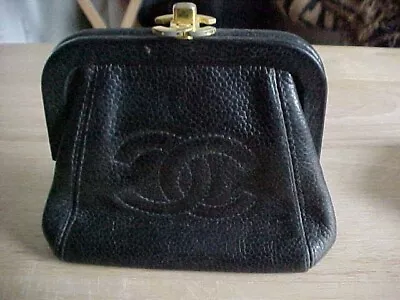 Vintage  Authentic Rare Chanel Black Caviar CC Kisslock Coin Purse • $597.63