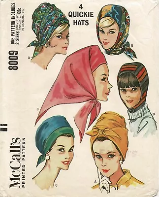 SCARF Kerchief HOOD Hat TURBAN McCall's 8009 VTG 1965 Craft Sewing Pattern • $7.50