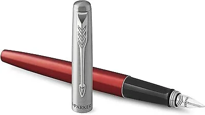 £12.99 • Buy Parker Jotter Fountain Pen Kensington Red Chrome Trim Fine Nib Blue Ink Gift Box