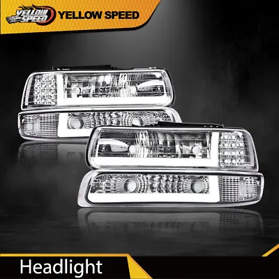 LED DRL Chrome Headlights+bumper Lamps Fit For 99-02 Chevy Silverado 00-06 Tahoe • $89.80