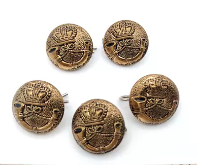 Vintage Brass Buttons Crown Hunting Horn Domed Lot Of 5 Costume Cosplay • $5