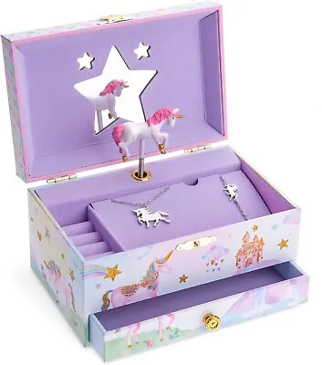 Jewelkeeper Musical Jewellery Box & Girls Jewellery Necklace Set Rainbow Unicorn • £19.95