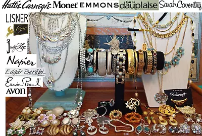 65pc Vintage Jewelry Lot Necklaces Bracelets Earrings Brooches Carnegie Berebi • $70