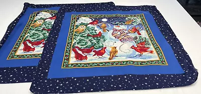 $14.99 • Buy Vintage Christmas Throw Pillow Covers Snowman With Birds In Forest 1980's Cotton