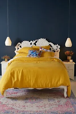 $229.99 • Buy Anthropologie Stitched Linen Marigold Yellow Ochre California King Duvet Cover