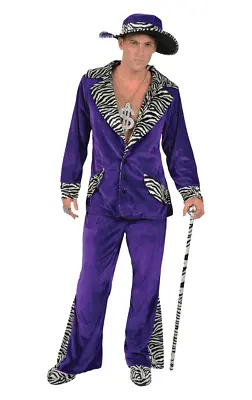 Orion Costumes Mens 70s Purple Velvet Pimp Suit Gangster Hat Novelty Fancy Dress • £52.99