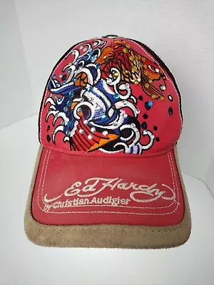 Ed Hardy Koi Fish By Christian Audigier Red Adjustable Trucker Hat Cap • $49.95