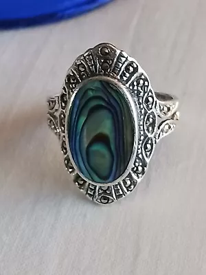 Vintage 925 Nd Sterling Silver Abalone And Marcasite Ring Size 9 Qvc 1991  • $39.99