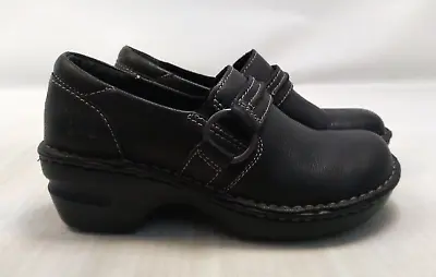 BOC Born Concept Shoes Womens 6.5 M Clogs Wedge Heels Black Leather Slip On • $21.99