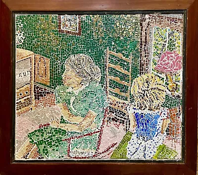 Large Vintage Mid Century Modern GLASS TILE MOSAIC MCM Framed Art 1960’s • $249.99