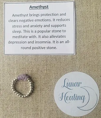 Amethyst Healing Crystal Ring Sleep Stress Anxiety • £3.50