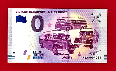 €0 Zero Euro VINTAGE TRANSPORT-MALTA BUSES UNC Souvenir Note (Pick: FEAF/2019-1) • £9.38