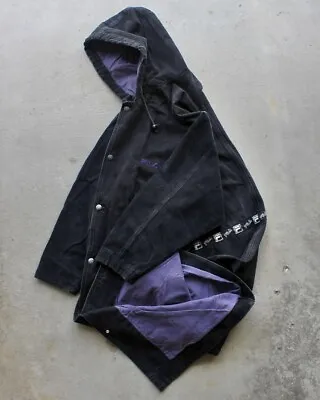 Vintage 90s FILA Sample Denim Corduroy Trench Coat Jacket Black Purple Size L • $250