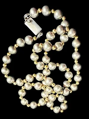 TAXCO MEXICO Sterling Silver Bead Necklace Alternating Vermeil Beads 22” VTG • $89.99