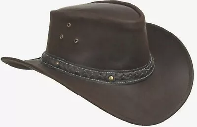 £16.85 • Buy Leather Cowboy Western Aussie Style Texan Brown Outback Hat With Chinstrap