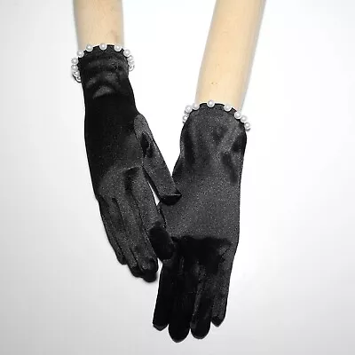 Womens Satin Gloves Decor Silky Gloves Black Wedding Dress Accessory Opera Gift • $8.18