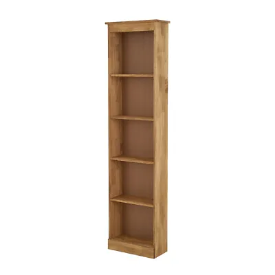 Solid Pine Tall Slim Bookcase Wooden Narrow 5 Shelves Book Shelf Display Unit UK • £76.99