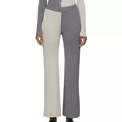 Staud Fama Lounge Pants Size Medium Flared Gray Colorblock Ribbed Stretchy • $89.99