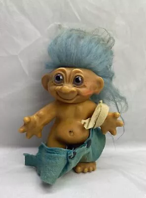 Vintage Thomas Dam Troll Doll Bank Blue Hair Purple Eyes 1960s Denmark • $25