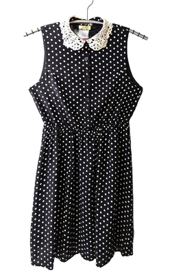 $20.28 • Buy AVOCADO Women's Black & White Spotted Dress Lace Collar Sleeveless Viscose Sz 8