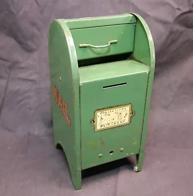 Vintage Steel Green Mailbox Mail Bank Nice Decals 9 Inches Tall • $9.95