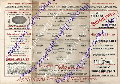 ENGLAND V WALES 1912 RUGBY PROGRAMME TWICKENHAM REPRODUCTION (NOT ORIGINAL)  • £9.99