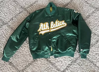 Vintage Oakland A's Athletics Green Snap Up Nylon Starter Jacket MLB Bomber XL • $199.99